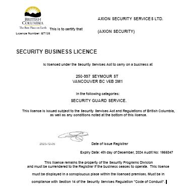 This is axion security business licence.